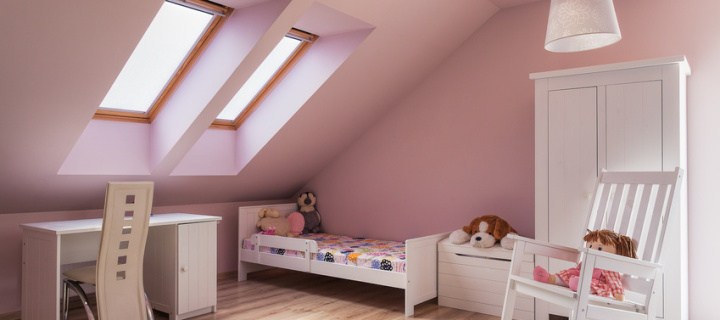 Urban apartment - cute pink girl's room on the attic